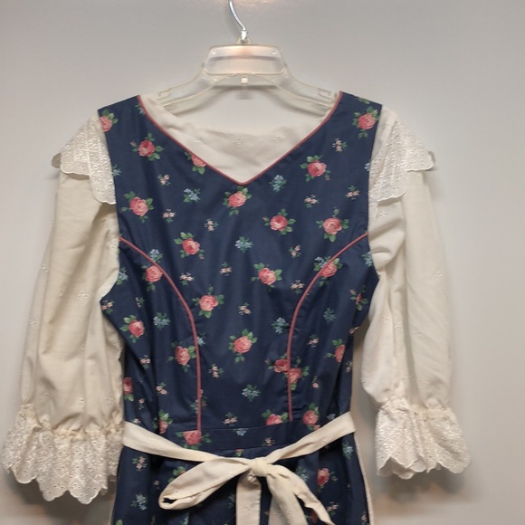 Handmade Dirndl Dress Floral Navy White eyeleted Lace Details apron Women's S M - Picture 8 of 11